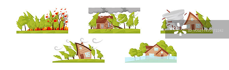 房屋受损的自然灾害和灾难图片素材