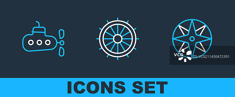 线条集合：风向标、潜艇和船舵图片素材