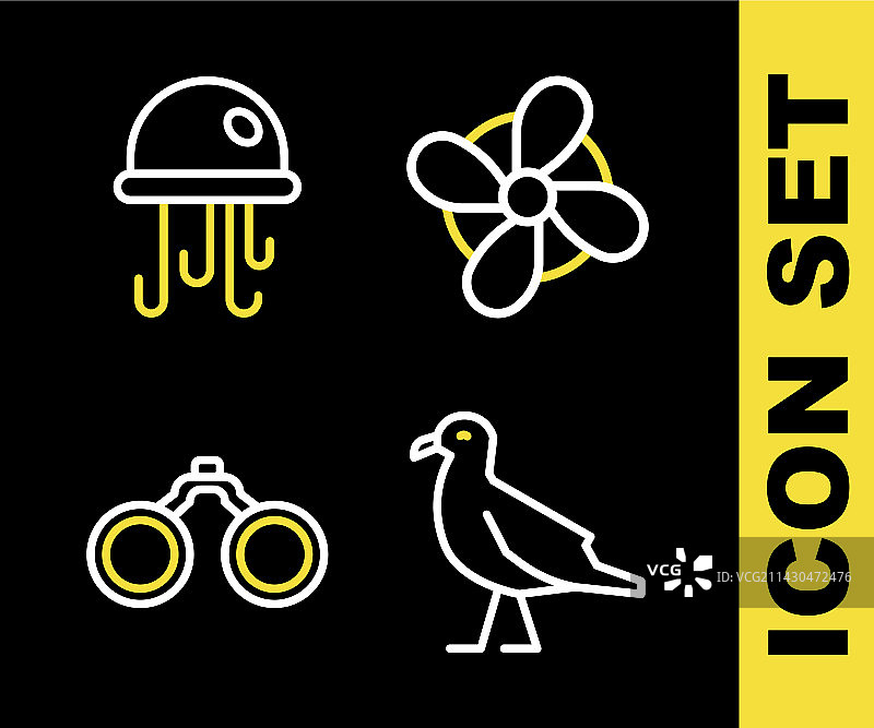 船推进器海鸥双筒望远镜线性图标图片素材