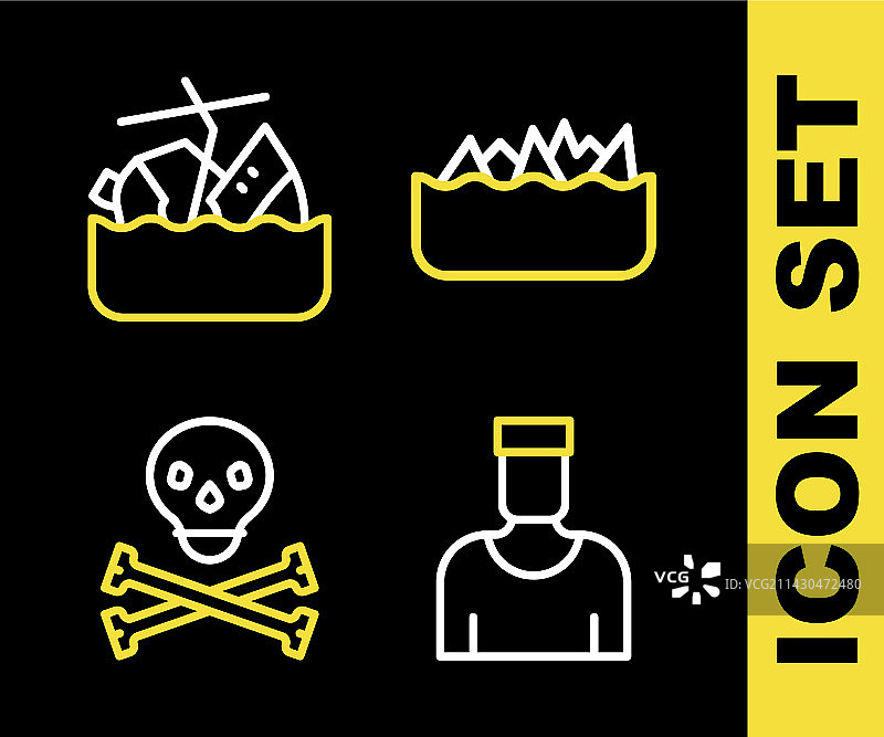 礁石、水手和骷髅船长线条图标图片素材