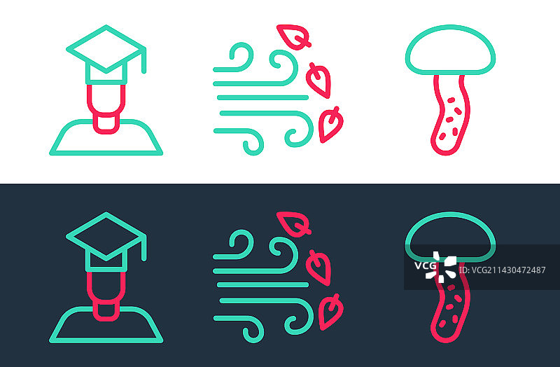 蘑菇毕业生毕业帽线条合集图片素材