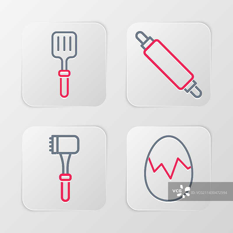 打碎的鸡蛋与厨房用具线条素材图片素材