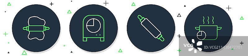 厨房用具线条组合：定时器、擀面杖与面团图片素材