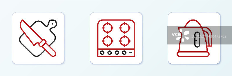 电热水壶、砧板和刀具组合图片素材