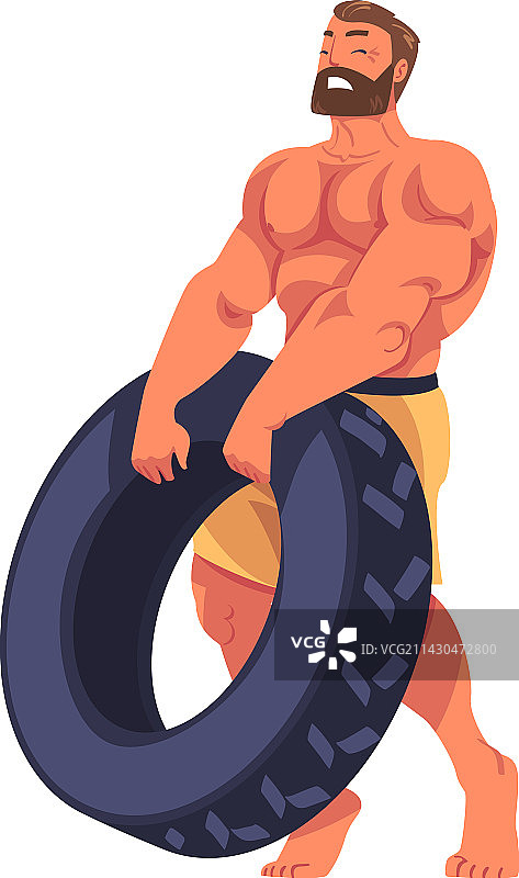 健壮男人轮胎翻转的Crossfit锻炼图片素材