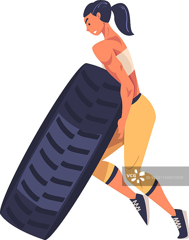 健壮女人轮胎翻转的Crossfit锻炼图片素材
