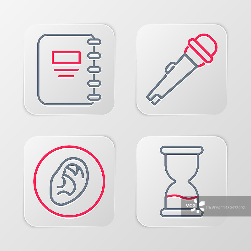 线描沙漏、耳朵聆听声音信号图片素材