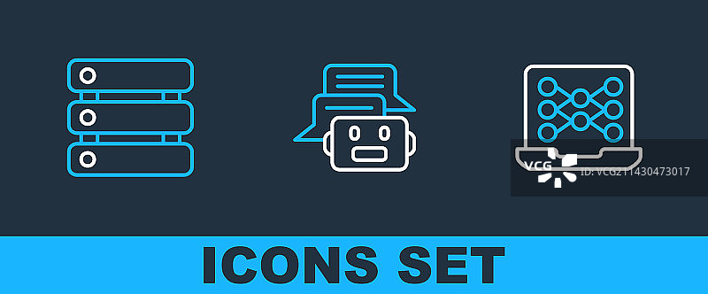 一套线条：神经网络服务器数据和聊天机器人图片素材