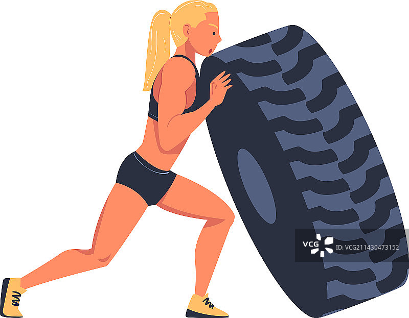 健壮女人轮胎翻转的Crossfit锻炼图片素材