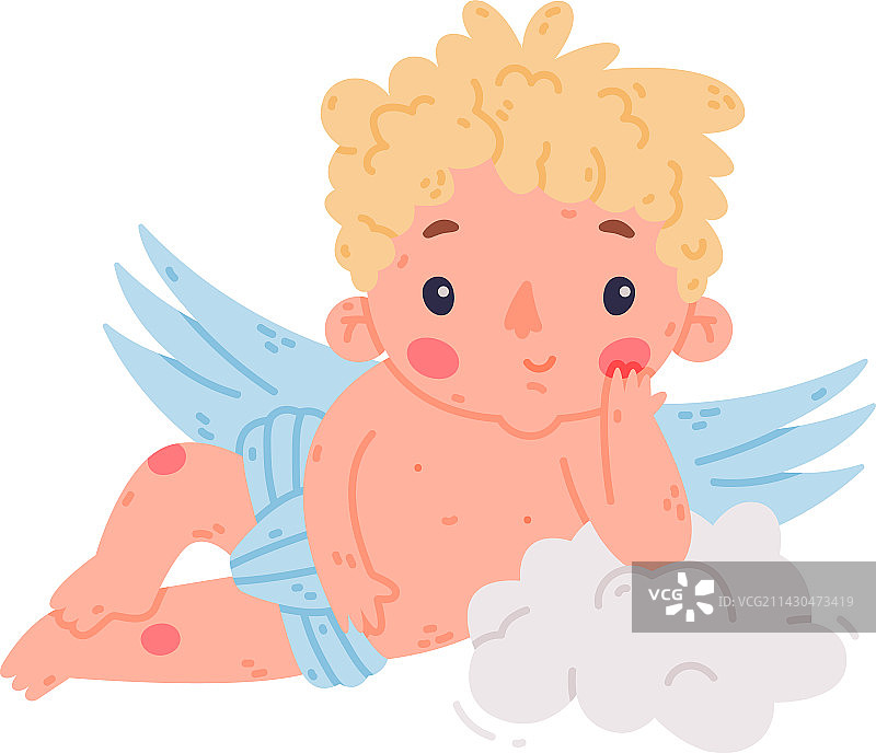 躺在云朵上的可爱丘比特宝宝图片素材