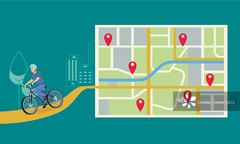 地图定位和骑行者图片素材