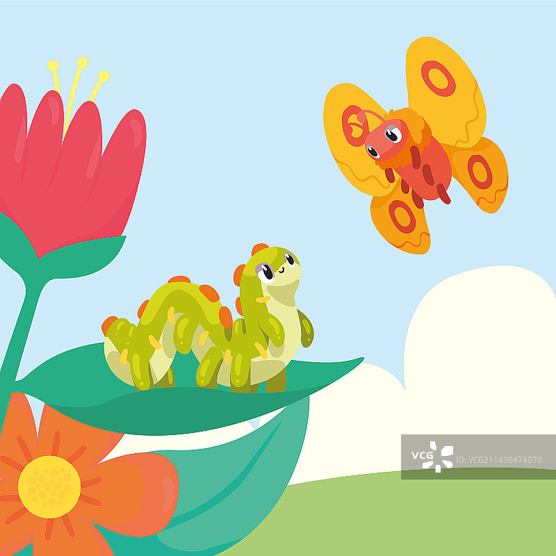 绿虫和蝴蝶场景图片素材