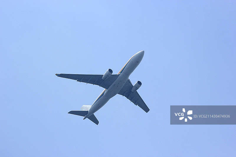 飞机在蓝天白云上空飞行图片素材