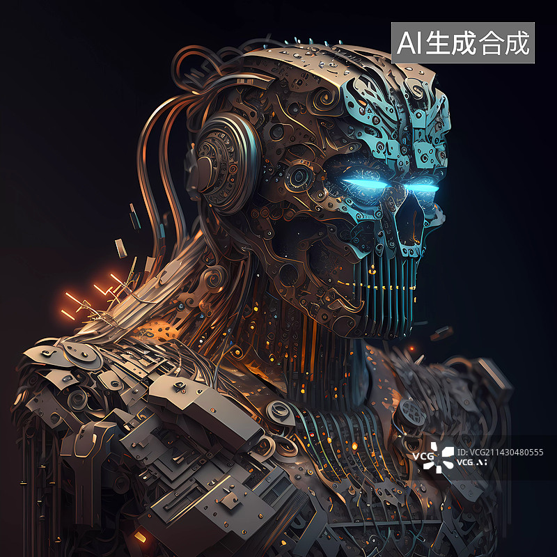 【AI数字艺术】手绘智能机器人科技感插画图片素材