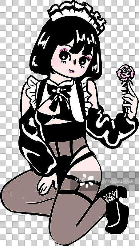 q版美少女漫画描边插画图片素材