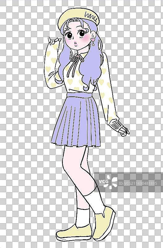 q版美少女漫画描边插画图片素材