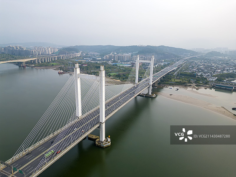 福州魁浦大桥城市风光航拍图片素材