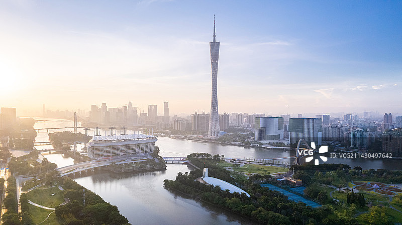 广州城市建筑天际线日出图片素材
