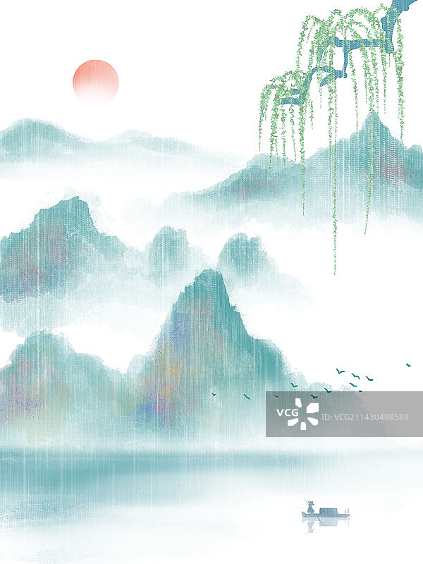 中国风山水墨画二十四节气插画背景图片素材