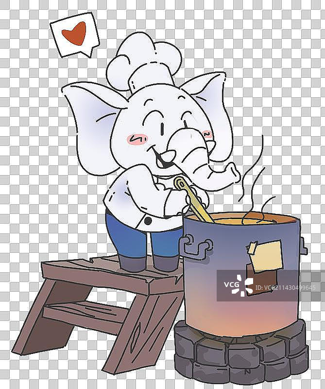 小象熬汤卡通插画图片素材