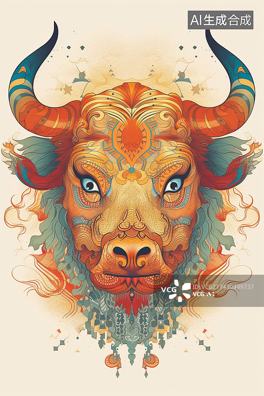【AI数字艺术】卡通春节新年牛年生肖吉祥物，传统十二生肖牛年国潮插画图片素材