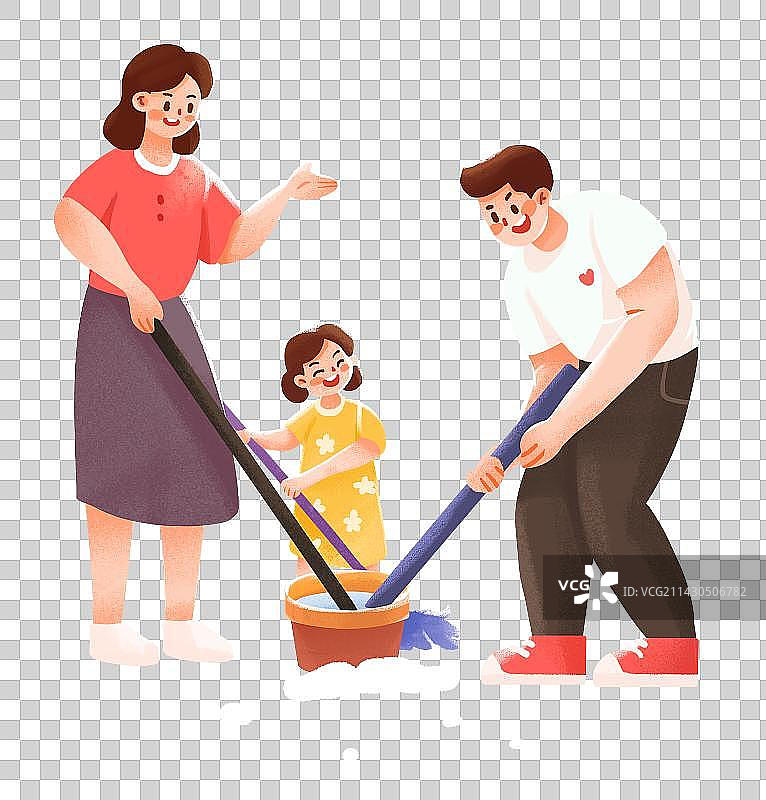 小清新扁平打扫卫生劳动节插画图片素材