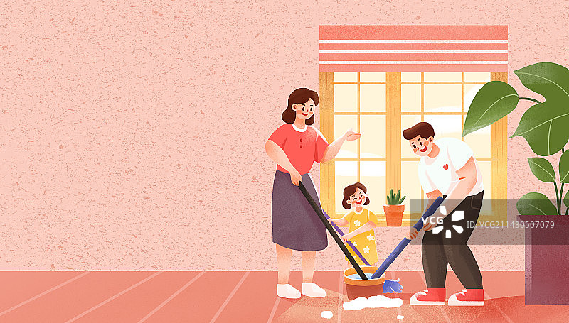 小清新扁平打扫卫生劳动节插画图片素材