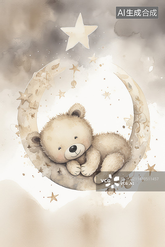 【AI数字艺术】在月亮上睡觉的宝贝图片素材