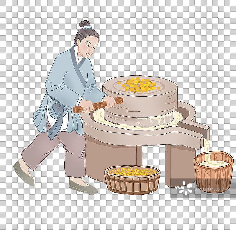 豆浆石磨手工插画免扣图片素材