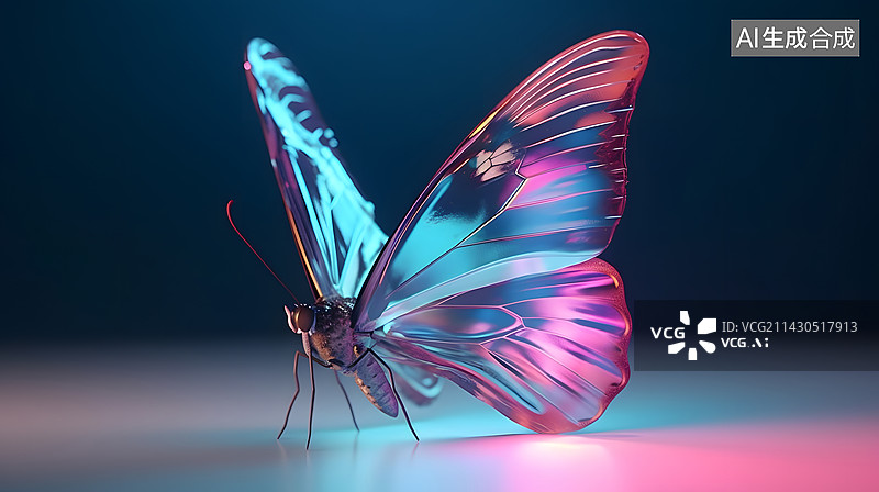 【AI数字艺术】发光的玻璃材质的蝴蝶图片素材