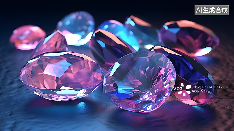 【AI数字艺术】发光的彩色宝石图片素材