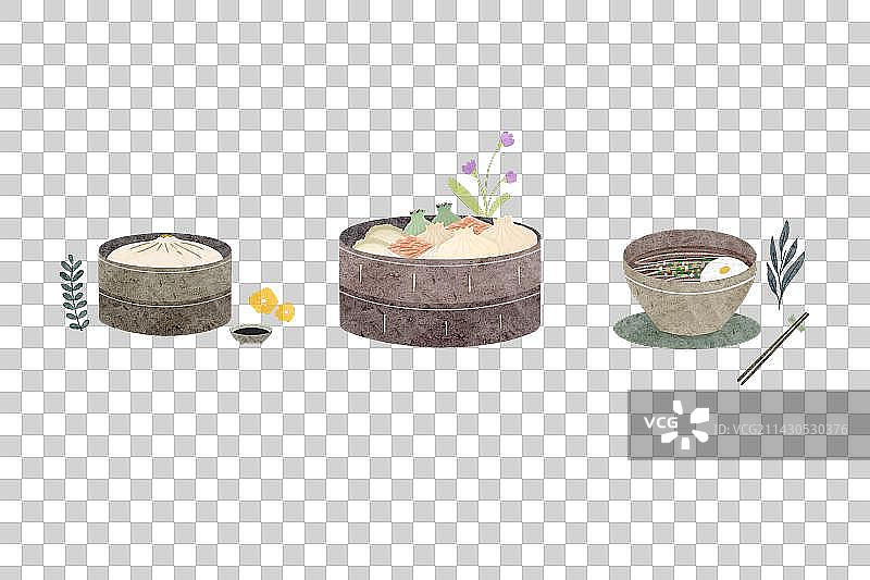 水彩手绘风格的扬州早茶插画元素图片素材
