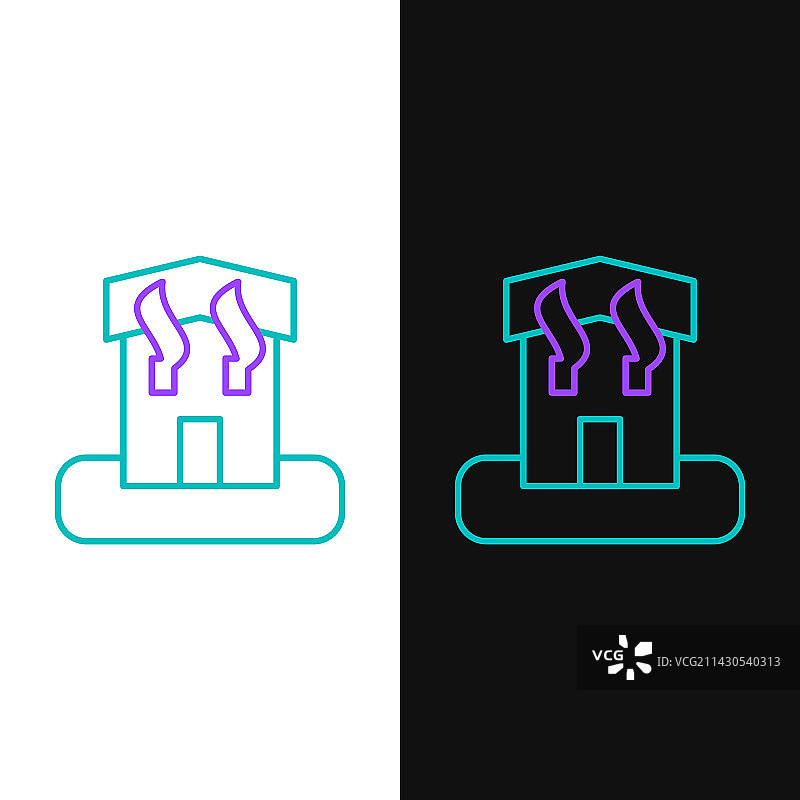 黑白背景上的线条纵火房屋图标图片素材