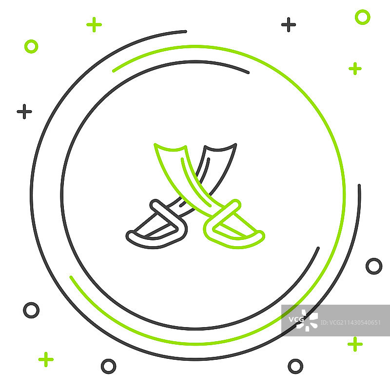 白色背景上的交叉海盗剑线条图标图片素材