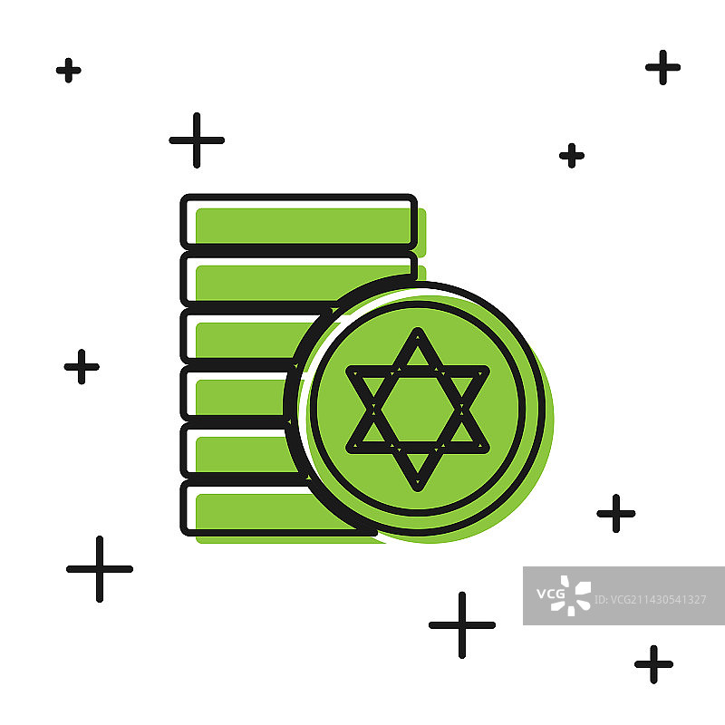 黑色犹太硬币图标 白色背景隔离图片素材