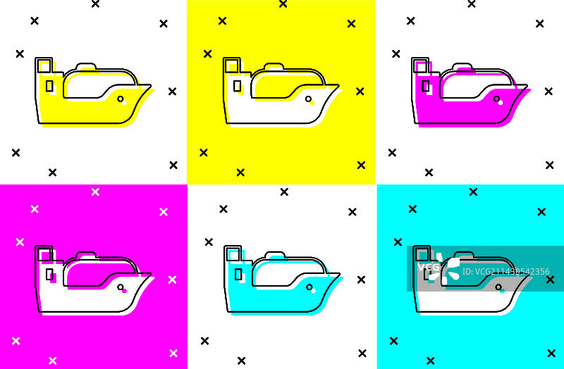 彩色背景上的油轮船图标套装图片素材