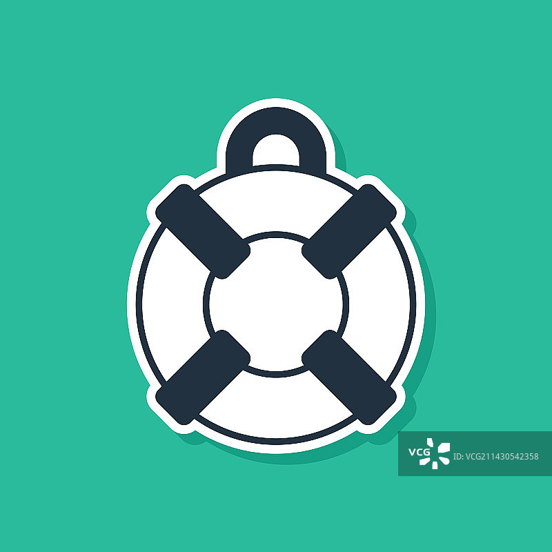 绿色背景上的蓝色救生圈图标图片素材