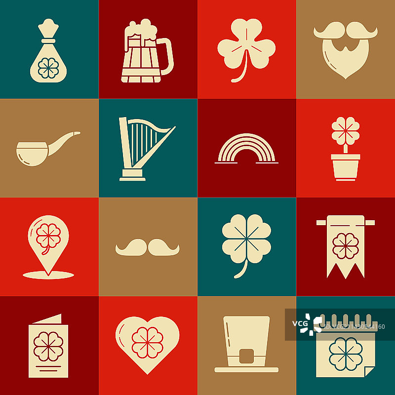 圣帕特里克节与日历、四叶草等图片素材