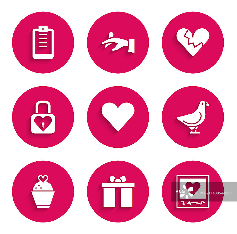 心形礼品盒相框与心形鸽子图片素材