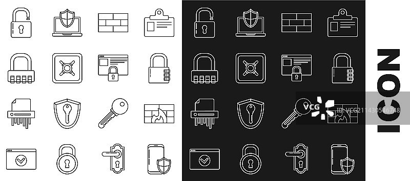 带安全防火墙盾牌的智能手机组合线条设计图片素材