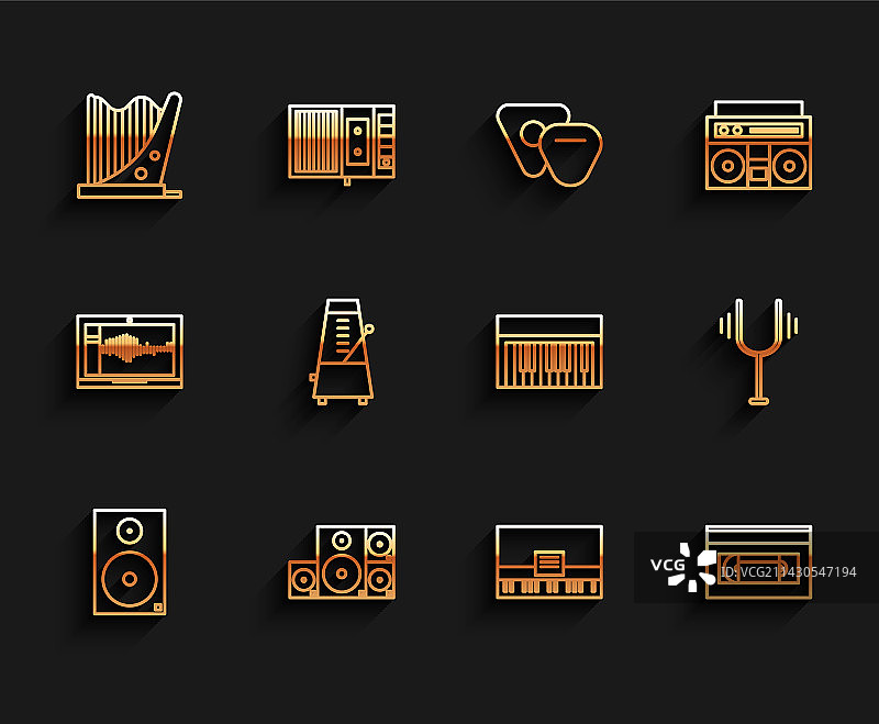 音响竖琴钢琴录像带套餐图片素材