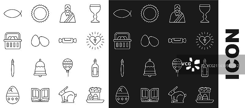 复活节蛋糕、彩蛋和葡萄酒瓶线条素材图片素材