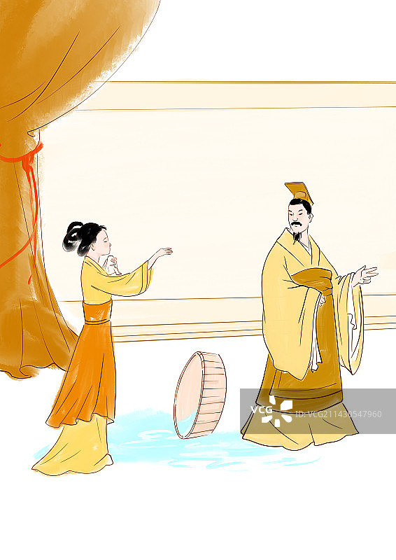 成语故事教育插图竖版覆水难收图片素材