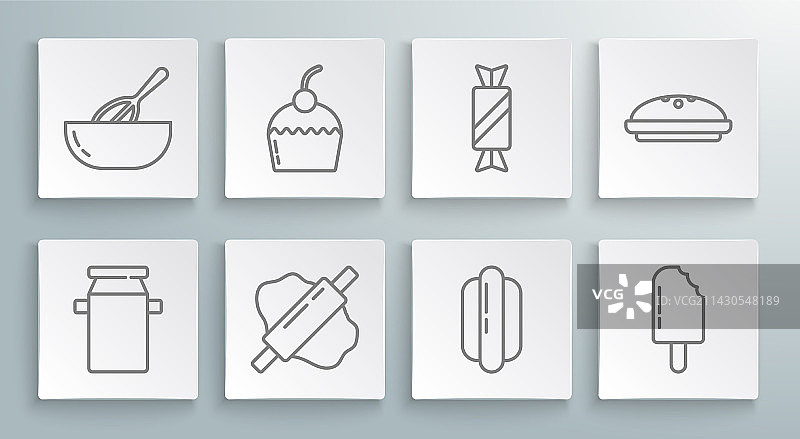 牛奶罐蛋糕和擀面杖线条图片素材