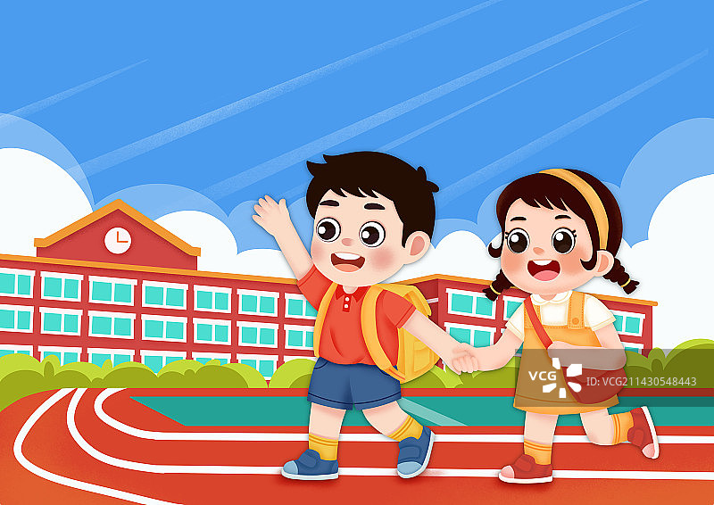 学生手牵手去上学，幼儿园，儿童图片素材