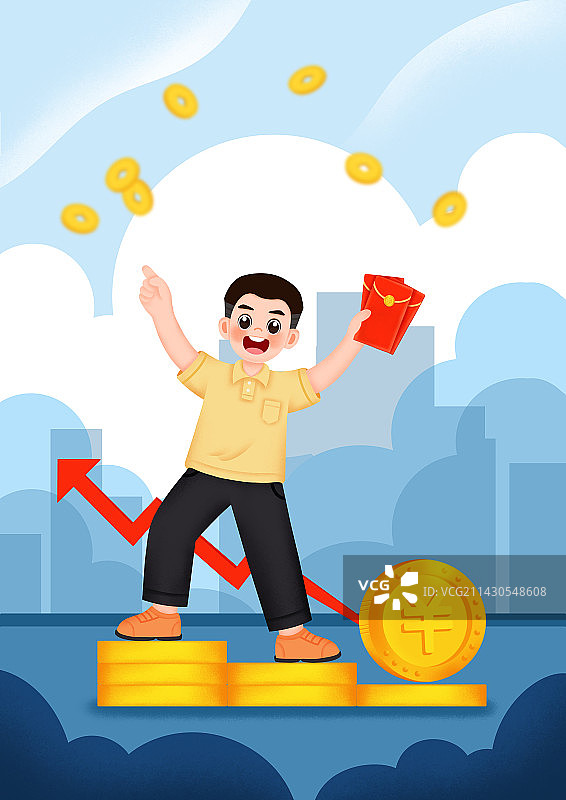 站在金币上发红包的人图片素材