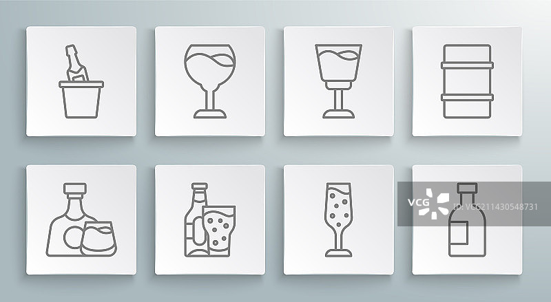 威士忌酒瓶和酒杯葡萄酒啤酒线条组合图片素材