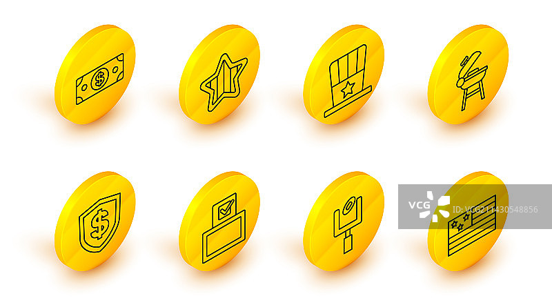 美国国旗橄榄球门柱与投票线性图标图片素材