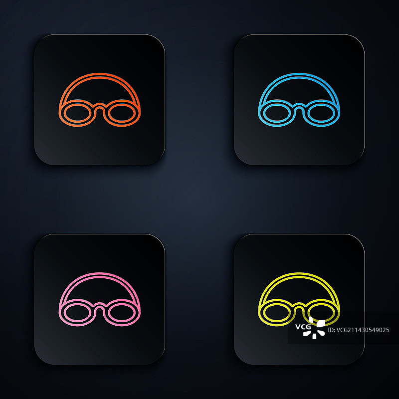彩色霓虹灯游泳眼镜和帽子线条图标图片素材