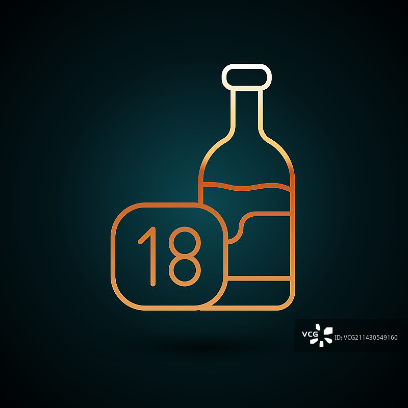 金色线条红酒瓶图标，深蓝色背景图片素材